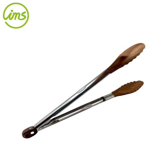 12”SS Acacia Wooden Tongs